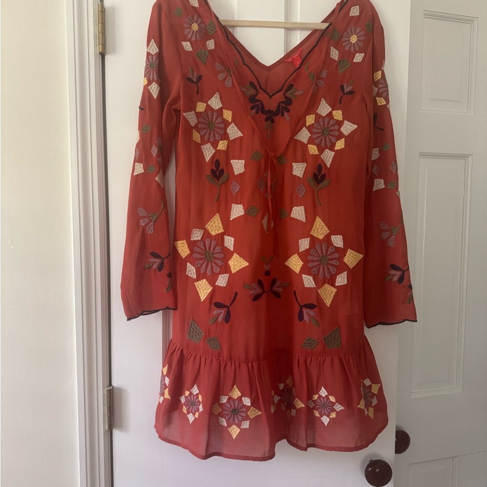 Chelsea & Violet Rust Dress with Embroidery